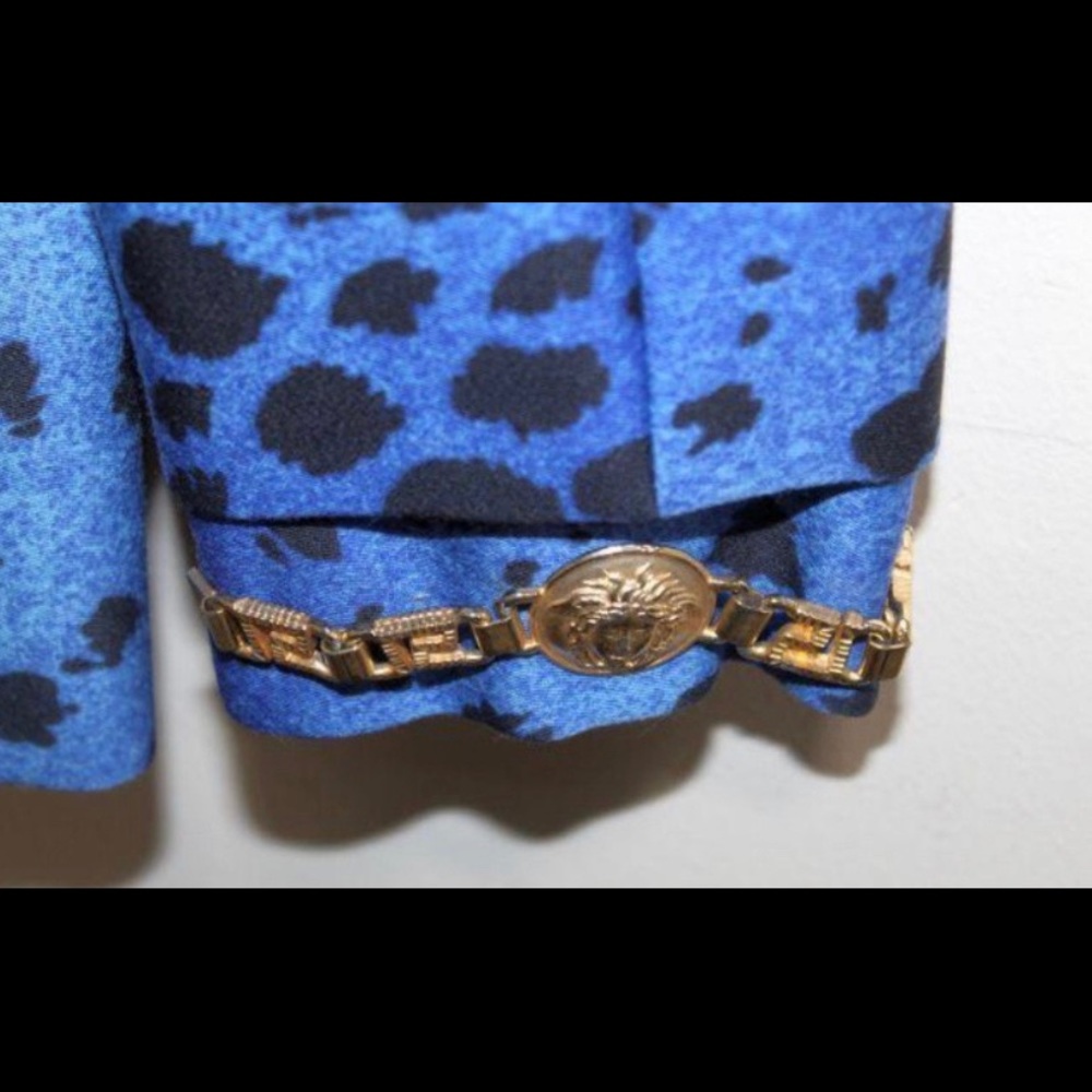 Versace Couture Blue Leopard print skirt suit